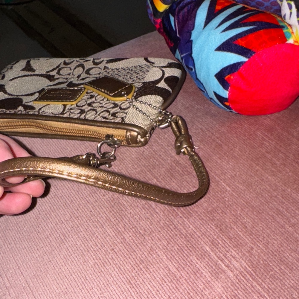 Coach Tan and Brown Signature Wristlet - Picture 8 of 11